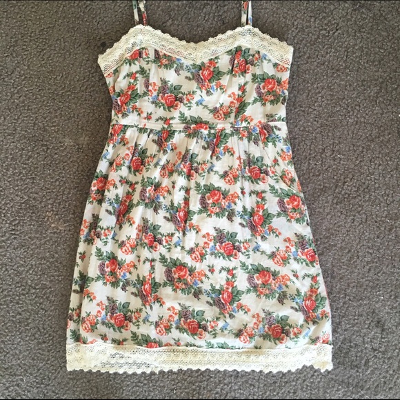 Beige and orange flowered patterned dress