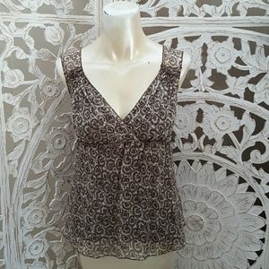 MAX STUDIO brown silk floral top XS