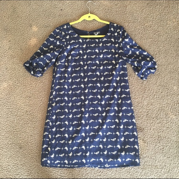 Cute Navy Blue bird patterned mod style dress