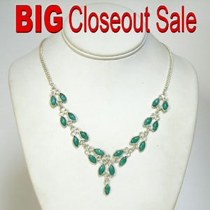 18-1/2" Blue-Green Agate Gemstones 925 Necklace