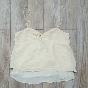 THEORY cream silk crop cami tank top M