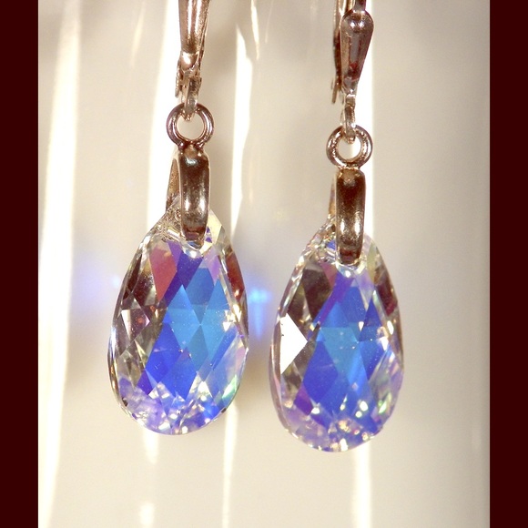 Crystals by Swarovski Jewelry - Pear-shaped AB Swarovski Crystal Earrings
