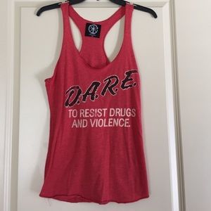 A small red DARE tank top