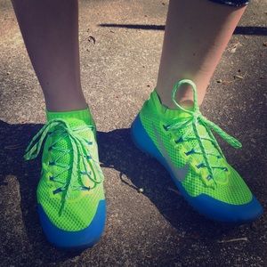 Green, yellow & blue Nike free hyper feel trail