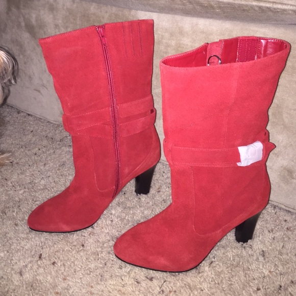 Shoes - Red suede heel boots.