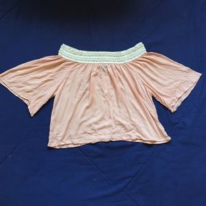 Peach lace off the shoulder