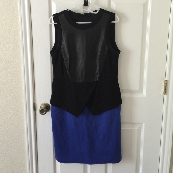 Tibi black/blue leather sheath dress