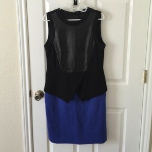 Tibi black/blue leather sheath dress
