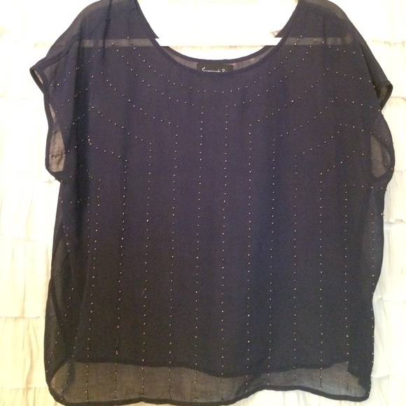 Fabrik Navy Blue Sheer Beaded Top