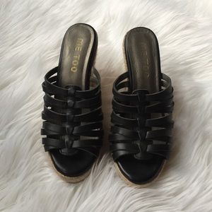 Me Too 6.5 Black Leather Espadrilles