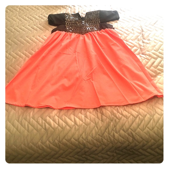 Back and coral strapless dress