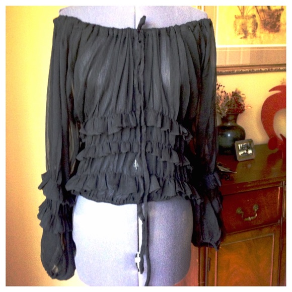 Sheer Ruffled Off The Shoulder Top
