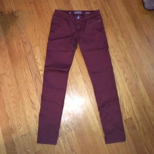 Low rise burgundy skinny jeans