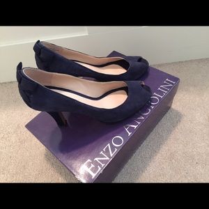 Enzo Angiolini Navy Suede Peep-toe Heels