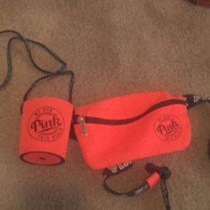 Coral fanny pack and coozie