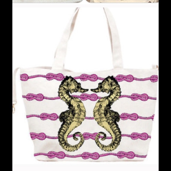 Sea Horse Canvas Book, Beach, Travel Tote Bag - Picture 5 of 8