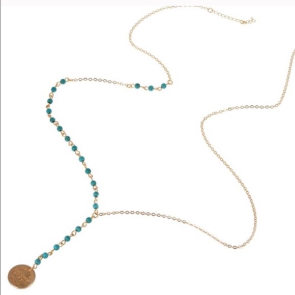 Boho Gold Coin Turquoise Bohemian Necklace - Picture 2 of 4