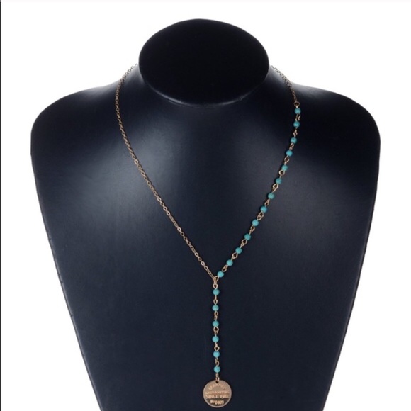 Boho Gold Coin Turquoise Bohemian Necklace - Picture 3 of 4