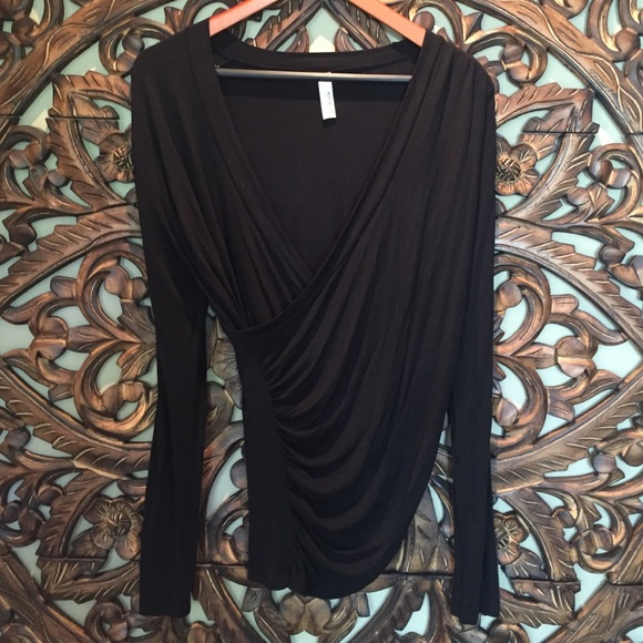 Black mock wrap shirt.