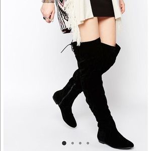Black over the knee tie back boots