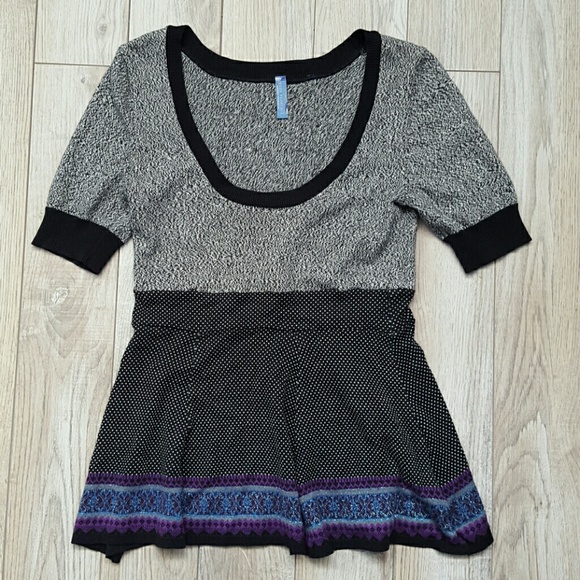 FREE PEOPLE black knit babydoll sweater top S