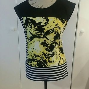 Black yellow and white striped shirt