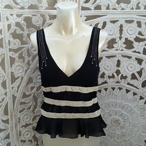 MAX STUDIO black silk cream laced tank top 8