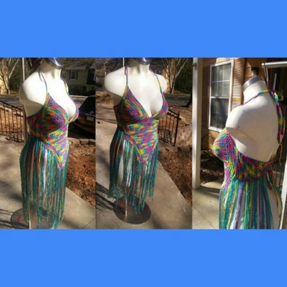 Bohemian Crochet Halter multi colors Rainbow