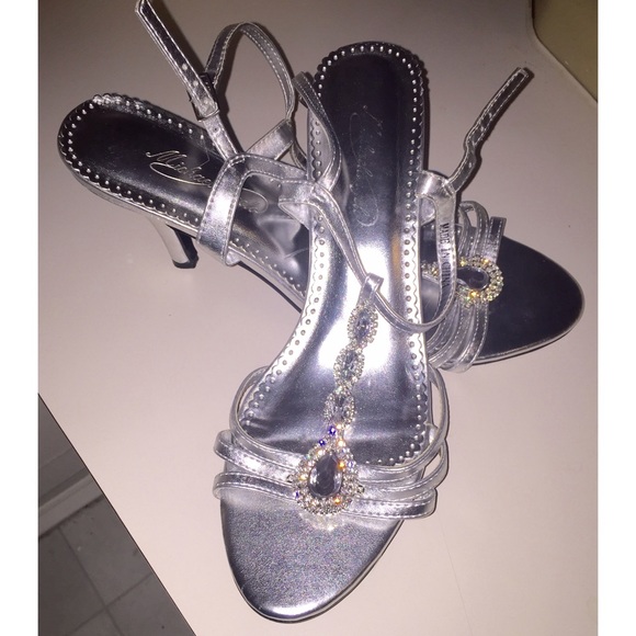 Silver rhinestone heels