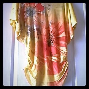 NWOT Moa Moa Yellow & Orange Cape-Sleeve Top