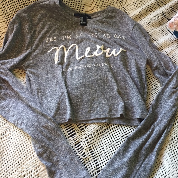 Forever 21 cat long sleeve crop top.