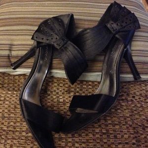 Black Satin strap jeweled 4 inch heels !