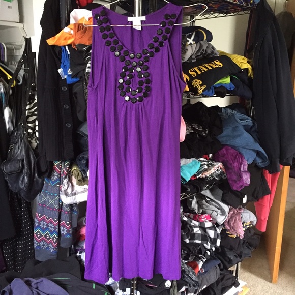 💜 PURPLE SUMMER DRESS WITH BLACK BEADS 💜