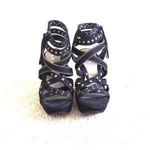MIA black studded wedges