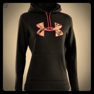 Black Under Armour Hoodie with pink camo logo