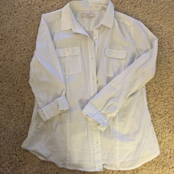 Loft large white with tiny black pock-a-dots shirt