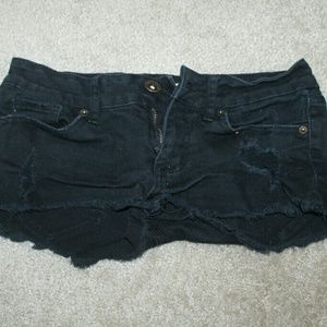 Black Distressed Bullhead Denim Shorts