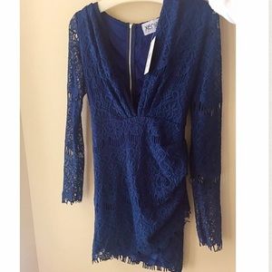 Plunging Navy sheer lace dress
