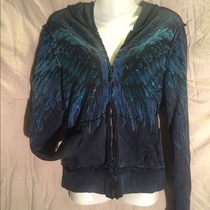 Sinful dark blue angel wing rhinestone jacket