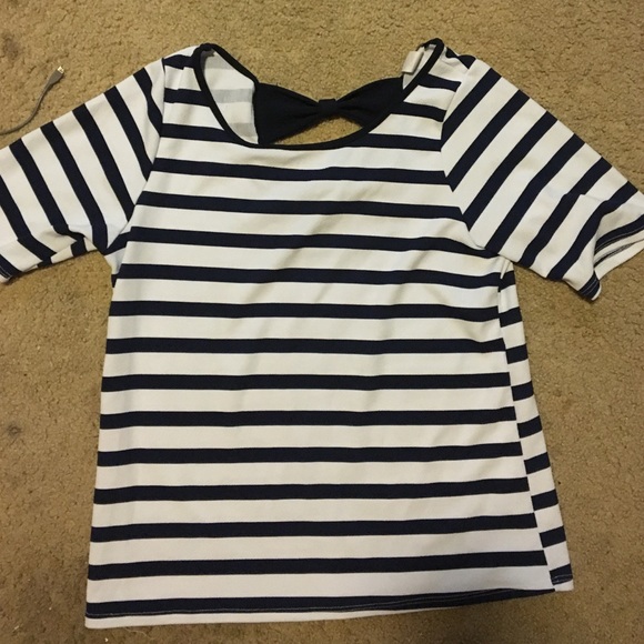 Deb Navy/White Striped Bow Detail Shirt - Picture 3 of 3