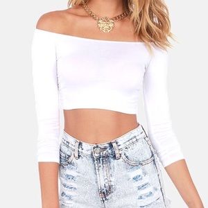 Lulu's White Long Sleeve Off The Shoulder Crop Top