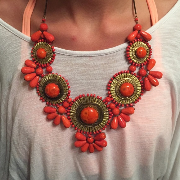 Orange Beaded statement necklace