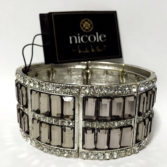 Nicole by Nicole Miller Jewelry - Nicole Miller Grey Crystals Stretch Cuff Bracelet