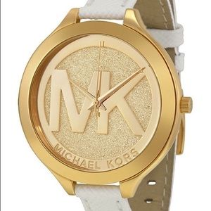 MICHAEL KORS SLIM RUNWAY WHITE LEATHER GOLD WATCH