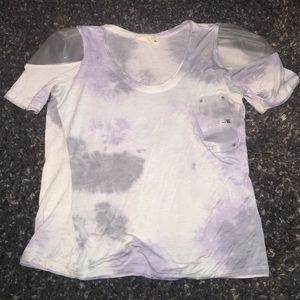 Tie die tee shirt with clear plastic shoulders