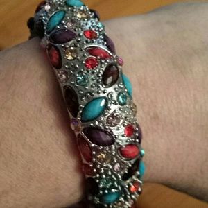 Silver bracelet with rhinestones and glass beads