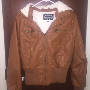 Pleather jacket with hood