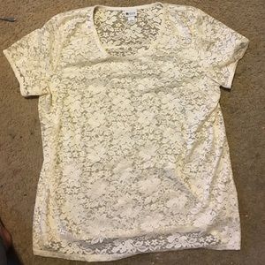 Cream Lace Scoop neck Tee