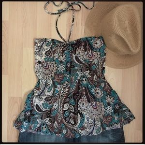 Blue and brown floral halter top