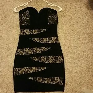Black and nude lace mini dress